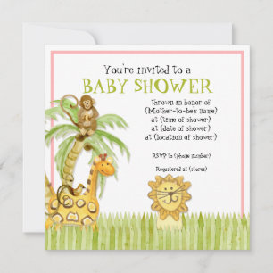 Oerwoud Baby's, Meisje Baby shower Uitnodiging - G