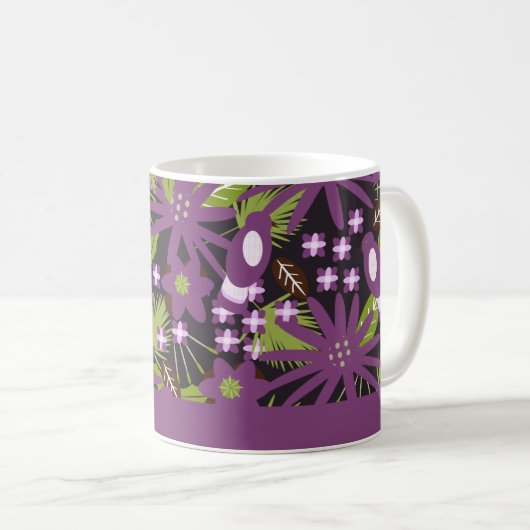 Oerwoud Bird Pattern Paars Greenery Tropisch Plant Koffiemok (Voorkant rechts)