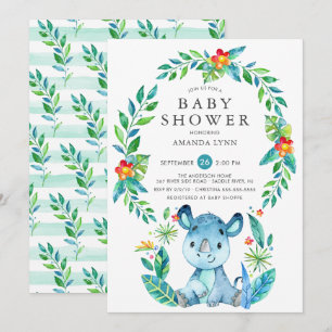 Oerwoud Blauw Rhinoceros Jongen Baby shower Kaart
