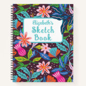 Oerwoud bloemen Aqua Text Sketch Book Notitieboek (Voorkant)