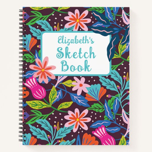 Oerwoud bloemen Aqua Text Sketch Book Notitieboek (Voorkant)