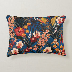 Oerwoud Chic: donkerblauw exotisch. Accent Kussen