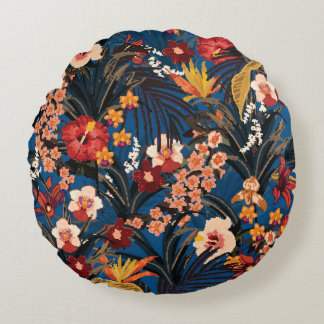 Oerwoud Chic: donkerblauw exotisch. Rond Kussen