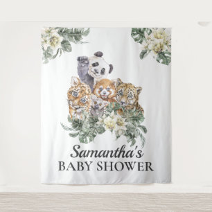 Oerwoud Cute Animals Monogram Tropisch Baby shower Wandkleed