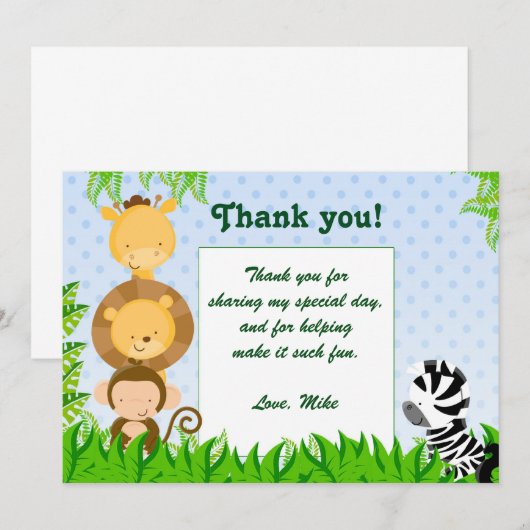 Oerwoud Dank je creditcard Birthday Baby Boy Showe Bedankkaart (Voorkant / Achterkant)