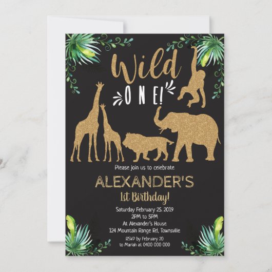 Oerwoud Dier Wilde 1 1e verjaardag Uitnodiging (Voorkant)