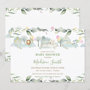 Oerwoud Dieren auto's Greenery Baby shower Girl Kaart