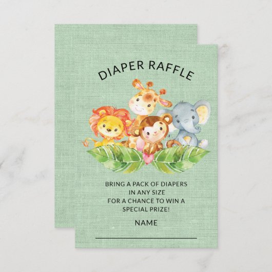 Oerwoud Dieren Baby shower Luier Raffle Ticket Kaart (Voorkant / Achterkant)
