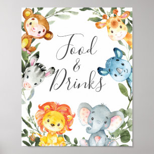 Oerwoud Dieren Baby shower Voedsel- en Drinken Ond Poster