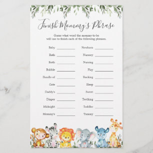 Oerwoud Dieren Baby shower Voltooi de zin van mama