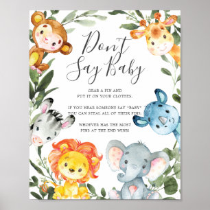 Oerwoud dieren Baby shower Zeg geen Baby Poster