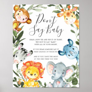 Oerwoud dieren Baby shower Zeg geen Baby Poster
