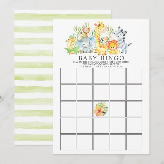 Oerwoud Dieren BINGO Baby shower Game Kaart (Voorkant / Achterkant)