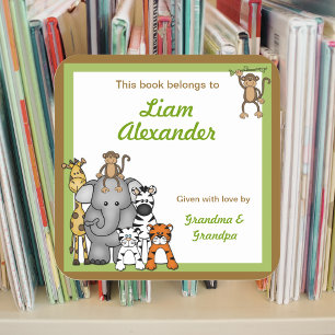 Oerwoud Dieren Boek Borden Groene Jongen BOOKPLATE Vierkante Sticker