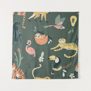 Oerwoud Dieren  Flora Fauna Wandkleed