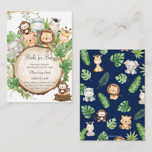 Oerwoud Dieren Greenery Baby shower brengt boek me Informatiekaartje (Voorkant / Achterkant)
