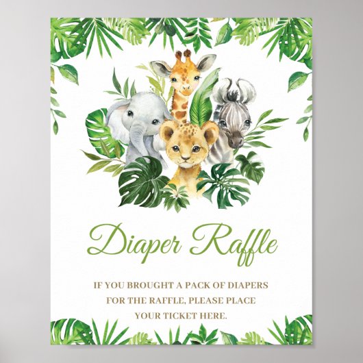 Oerwoud Dieren Greenery Baby shower Diaper Raffle Poster (Voorkant)