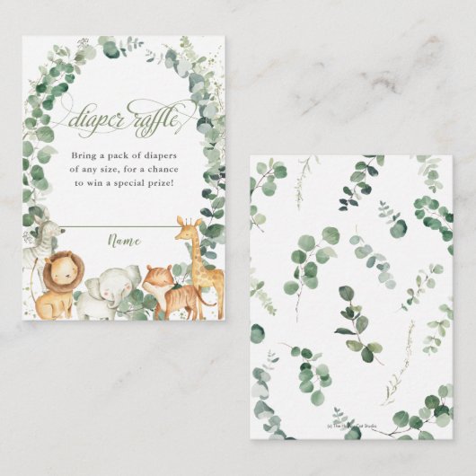 Oerwoud Dieren Greenery Diaper Raffle Ticket Informatiekaartje (Voorkant / Achterkant)