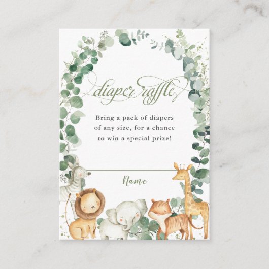 Oerwoud Dieren Greenery Diaper Raffle Ticket   Informatiekaartje (Voorkant)