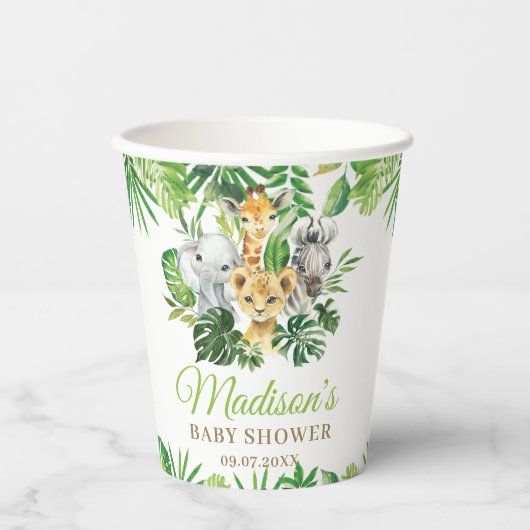 Oerwoud Dieren Groen Baby shower Verjaardag Papieren Bekers (Voorkant)