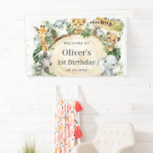 Oerwoud Dieren Groene 1e verjaardag Achtergrond Spandoek (Insitu)