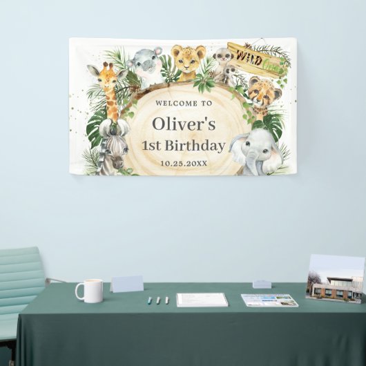 Oerwoud Dieren Groene 1e verjaardag Achtergrond Spandoek (Beurs)