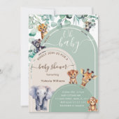 Oerwoud Dieren Groene Boho Baby shower Kaart (Voorkant)
