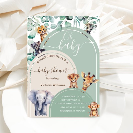 Oerwoud Dieren Groene Boho Baby shower Kaart