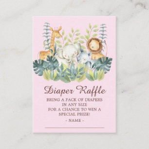 Oerwoud Dieren Meisjes Baby shower Luiere Raffle Informatiekaartje