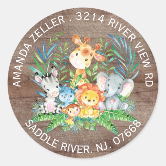 Oerwoud Dieren Neutraal Baby shower Adreslabel Ronde Sticker (Voorkant)