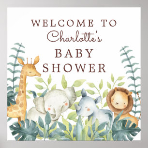 Oerwoud Dieren Neutraal Baby shower Welkomstwoord Poster