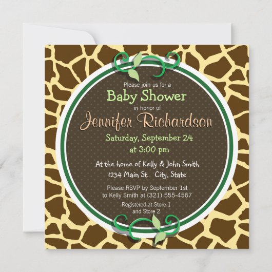 Oerwoud Dieren op Bruine Giraffe Dierenprint Kaart (Achterkant)