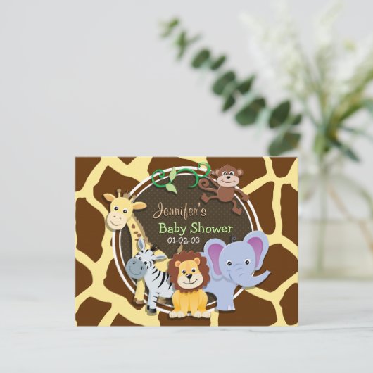 Oerwoud Dieren op Bruine Giraffe Dierenprint Uitnodiging Briefkaart (Staand voorkant)