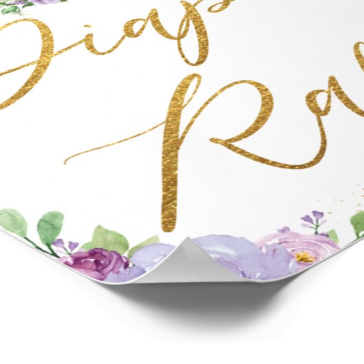 Oerwoud Dieren Paars Floral Diaper Raffle Sign Poster (Hoek)