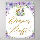 Oerwoud Dieren Paars Floral Diaper Raffle Sign Poster (Voorkant)