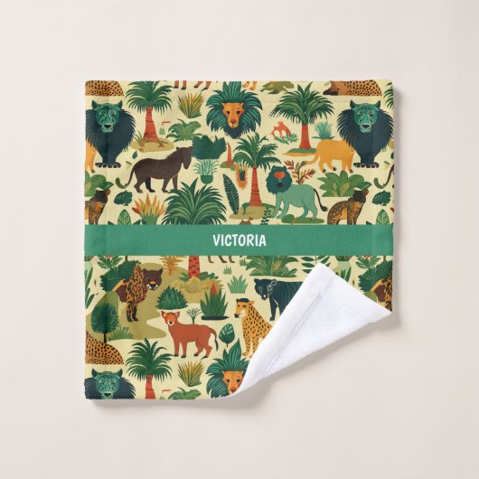 Oerwoud Dieren Retro Aangepast Patroon Bad Handdoek (Wasdoekje)