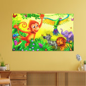 Oerwoud dieren reusachtig kind in slaapkamer canvas afdruk (Insitu (Woonkamer))