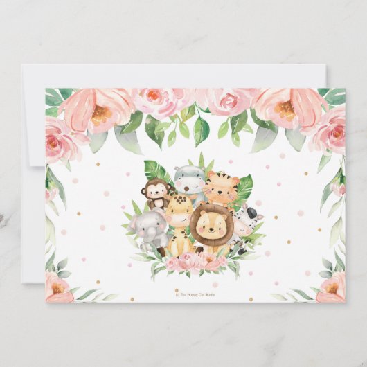 Oerwoud Dieren Roze Bloemen 1e Verjaardag Foto Kaart (Achterkant)