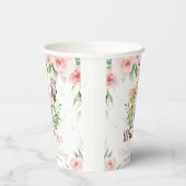 Oerwoud Dieren Roze Bloemen 1e Verjaardag Wild One Papieren Bekers (Rechts)