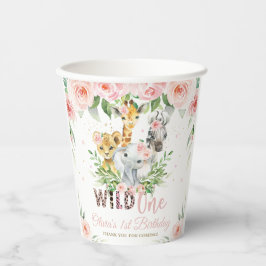 Oerwoud Dieren Roze Bloemen 1e Verjaardag Wild One Papieren Bekers