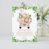 Oerwoud Dieren Roze Safari Auto 1e Verjaardag Bedankkaart (Staand voorkant)