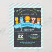 Oerwoud Dieren Safari 1e verjaardag Uitnodigingen (Voorkant / Achterkant)