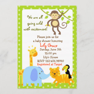 Oerwoud Dieren Safari Baby Shower-uitnodigingen Kaart