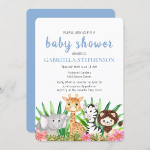 Oerwoud Dieren Safari Blue Baby shower Invitation Kaart