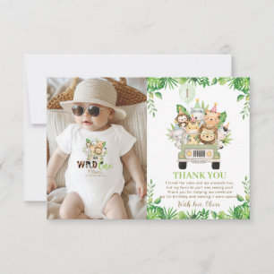 Oerwoud Dieren Safari Car Greenery 1e verjaardag Bedankkaart