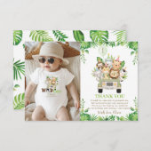 Oerwoud Dieren Safari Car Greenery 1e verjaardag Bedankkaart (Voorkant / Achterkant)