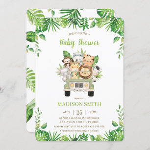 Oerwoud Dieren Safari Car Greenery Baby shower Kaart