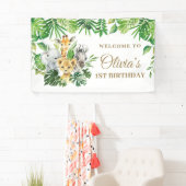 Oerwoud Dieren Safari Groen Verjaardagsachtergrond Spandoek (Insitu)