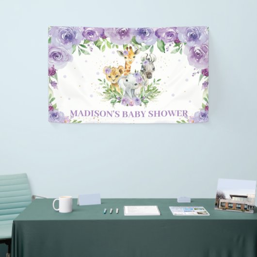 Oerwoud Dieren Safari Lila Paars Floral Backdrop Spandoek (Beurs)