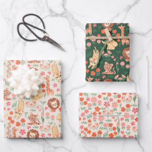 Oerwoud Dieren Verpakking Papier Vlakke Blad Set v Inpakpapier Vel